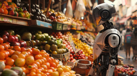 Robot in a fruit market on the island of Majorca, Spainの素材