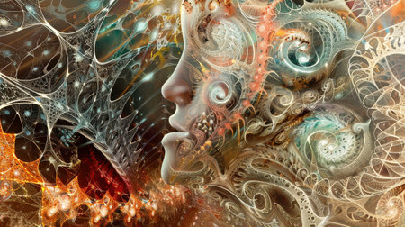 3D surreal illustration. Sacred geometry. Mysterious psychedelic relaxation pattern. Fractal abstract texture. Digital artwork graphic astrology magicの素材