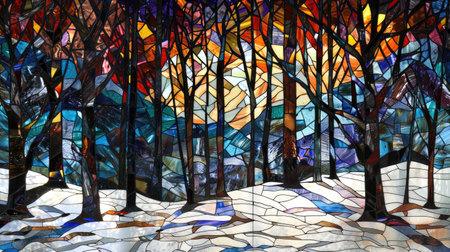 Colorful stained glass window in the Church of St. Francis of Assisi in Florence, Italyの素材