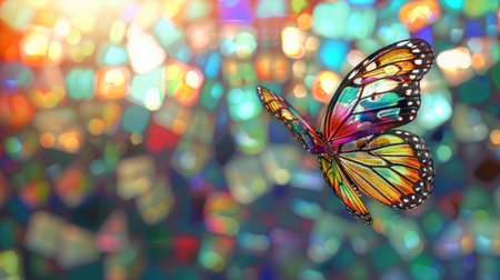 Beautiful butterfly on colorful bokeh background with copy space.の素材