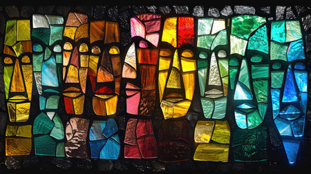 Colorful stained glass window in the church. Stained glass window.の素材