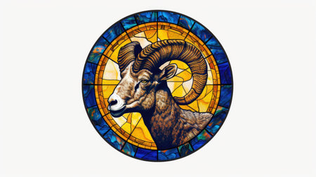Zodiac sign aries on a white background. Stained glass.の素材