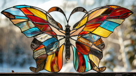 Colorful stained glass window on a butterflyの素材