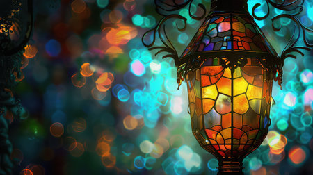 Vintage lantern on bokeh background. Ramadan Kareem.の素材