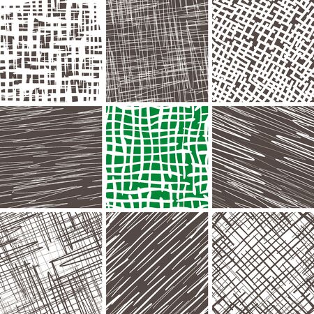 Set of 9 abstract seamless doodle patterns and textures. Can be used for wallpapers, pattern fills, web page backgrounds, textile prints etc. Optimized for easy color changes. vector illustration includes Pattern Swatches.のイラスト素材
