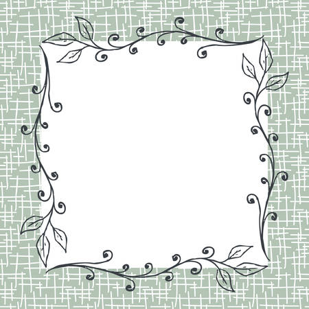 Square floral frame background with hand drawn twigs and blank space. EPS8 vector illustration.のイラスト素材