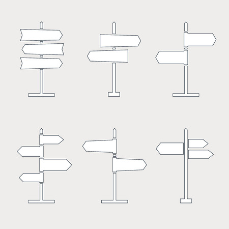 Road sign thin line icons collection. Signpost icons in outline style. Blank template for navigational text. EPS8 clean vector illustration.のイラスト素材