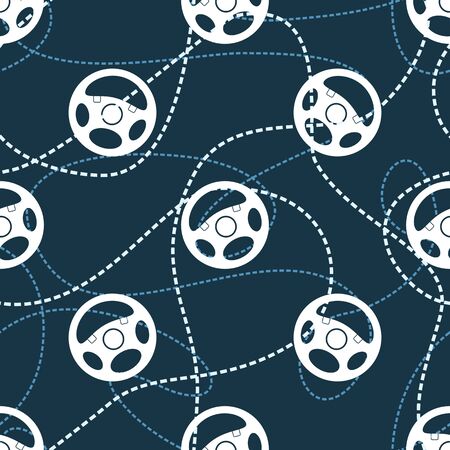 Car steering wheel seamless pattern. Automobile steering wheel seamless texture. Auto steering wheel seamless background. Car steering wheel silhouette background. EPS8 vector includes Pattern Swatch.のイラスト素材