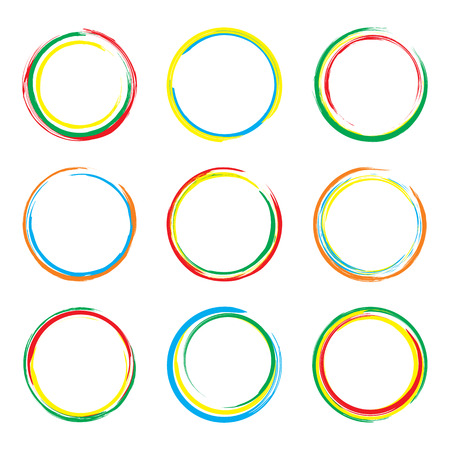Abstract round paint stains. Set of vector paint stains isolated on white background. Circle badges design elements in multiple colors.のイラスト素材