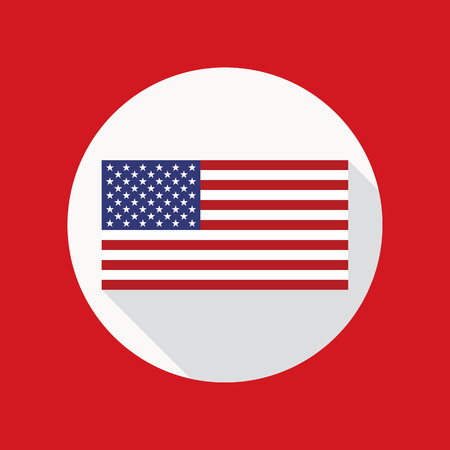 Vector icon of USA flag in flat style with long shadow. American national flag vector flat icon. Flat icon with star-spangled banner inside circle.のイラスト素材