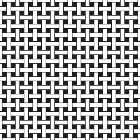 Basket weave seamless pattern. Wicker repeating texture. Braiding continuous background of intersecting perpendicular stripes. Geometric vector illustration in black and white colors.のイラスト素材