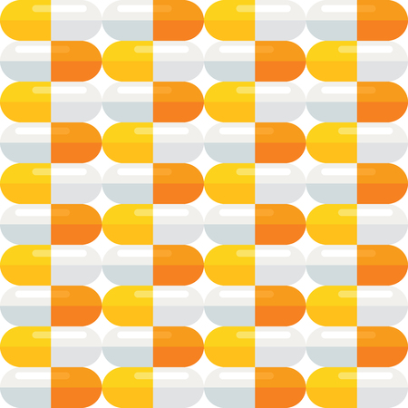 Pharmacology seamless pattern. Medical pills continuous wrapping background. Stylized medication tablets texture.のイラスト素材