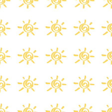Seamless pattern with sun hand drawn by marker. Sunny repeating texture in yellow colors. Original background for prints, textile, wallpapers and wrapping design.のイラスト素材