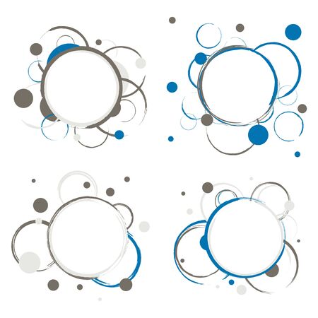 Set of badges with abstract circles. Design elements of one big circle in the center and some smaller rings around it. Template for discount promotions, infographics and web. Vector eps8 illustration.のイラスト素材
