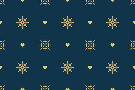 Ship Steering Wheels and Hearts Seamless Patternのイラスト素材