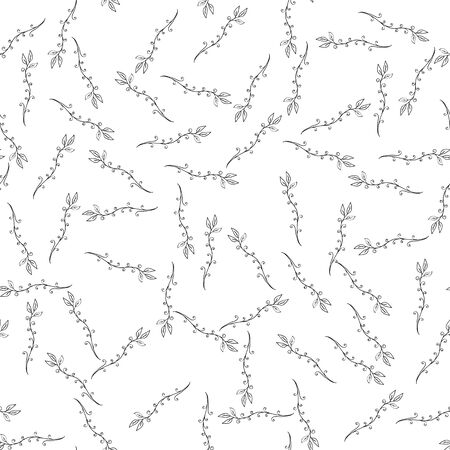 Floral seamless pattern. Sketchy hand drawn branches randomly placed on white background. Can be used for textile, wallpapers, wrapping design. Easy changeable colors. EPS8 vector illustration.のイラスト素材