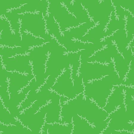 Floral seamless pattern. Sketchy hand drawn branches randomly placed on green background. Can be used for textile, wallpapers, wrapping design. Easy changeable colors. EPS8 vector illustration.のイラスト素材
