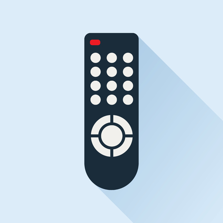 Remote control for TV or media center. Flat icon with long shadow effect. Infrared controller symbol. Vector eps8 illustration.のイラスト素材