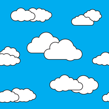 Seamless pattern with sky clouds. Vivid blue background with white cloudlets. Simple vector repeating texture in eps8 format.のイラスト素材