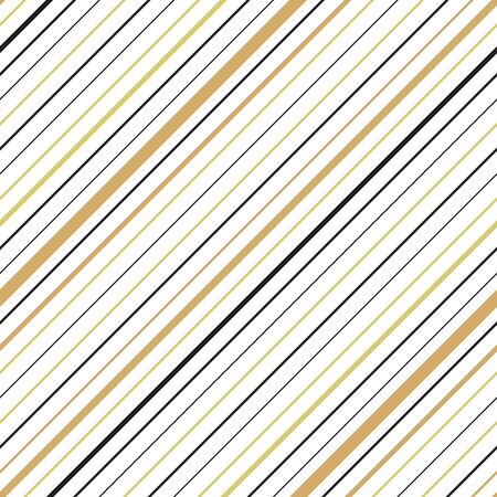 Golden colored diagonal striped seamless pattern. Repeating texture with goldish and black parallel lines on white background. Multicolor lined vector illustration.のイラスト素材