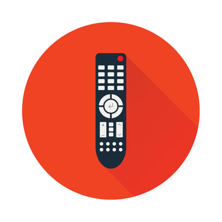 Remote control for TV or media center. Flat icon with long shadow inside the circle shape. Infrared controller symbol. Vector eps8 illustration.のイラスト素材