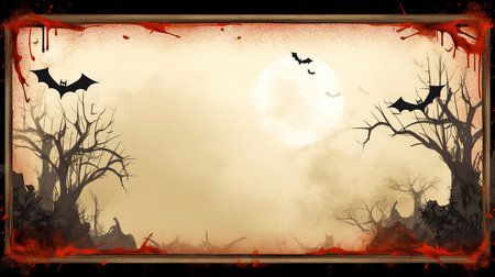 spooky shadows - a halloween empty themed frame and board for text with bats and treesの素材