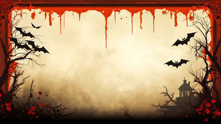spooky shadows - a halloween empty themed frame and board for text with bats and treesの素材