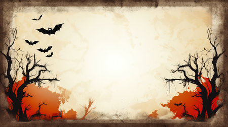 spooky shadows - a halloween empty themed frame and board for text with bats and treesの素材