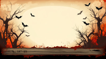 spooky shadows - a halloween empty themed frame and board for text with bats and treesの素材