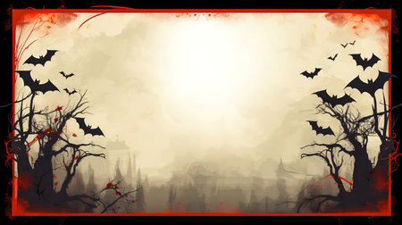 spooky shadows - a halloween empty themed frame and board for text with bats and treesの素材