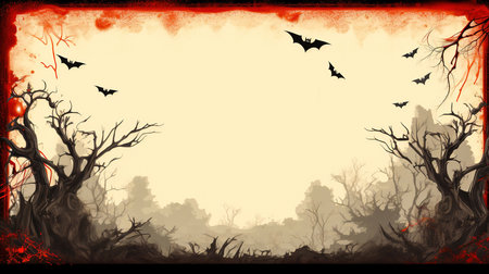 spooky shadows - a halloween empty themed frame and board for text with bats and treesの素材