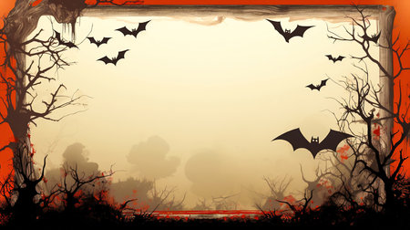 spooky shadows - a halloween empty themed frame and board for text with bats and treesの素材