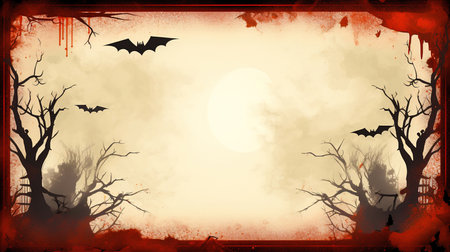 spooky shadows - a halloween empty themed frame and board for text with bats and treesの素材