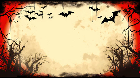 spooky shadows - a halloween empty themed frame and board for text with bats and treesの素材