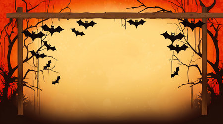 spooky shadows - a halloween empty themed frame and board for text with bats and treesの素材