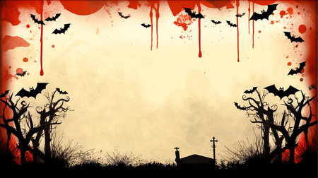 spooky shadows - a halloween empty themed frame and board for text with bats and treesの素材