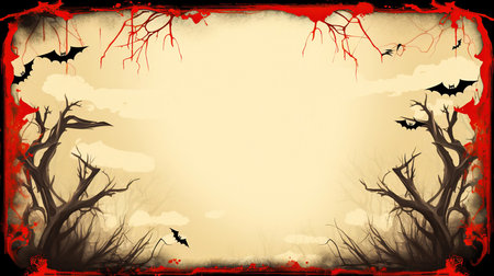 spooky shadows - a halloween empty themed frame and board for text with bats and treesの素材