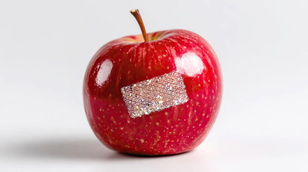 red apple with plaster tape or with bondage on a white backgroundの素材
