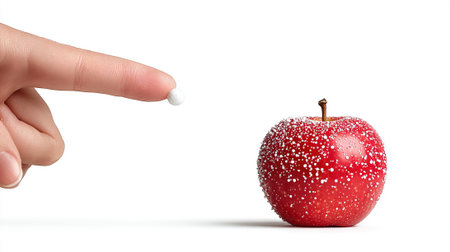 red apple with plaster tape or with bondage on a white backgroundの素材