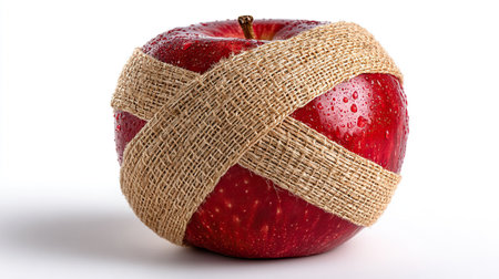 red apple with plaster tape or with bondage on a white backgroundの素材