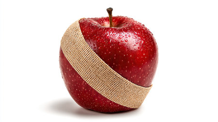 red apple with plaster tape or with bondage on a white backgroundの素材
