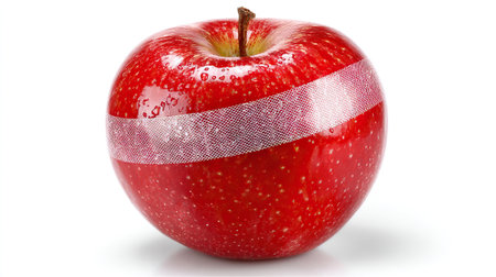 red apple with plaster tape or with bondage on a white backgroundの素材