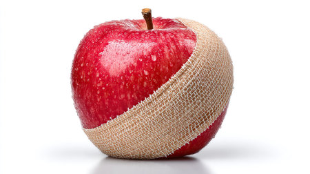 red apple with plaster tape or with bondage on a white backgroundの素材