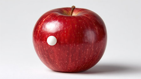 red apple with plaster tape or with bondage on a white backgroundの素材