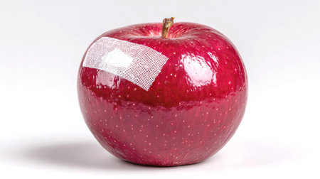 red apple with plaster tape or with bondage on a white backgroundの素材