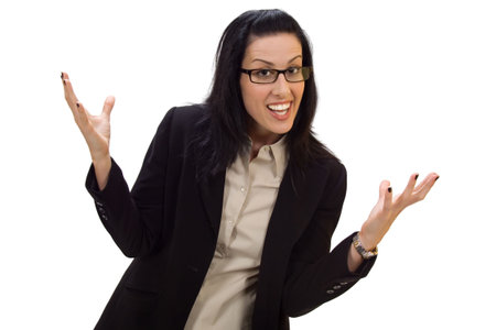 Female cheering holding up handsの写真素材