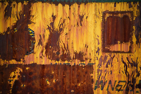 Aged rusty metal and cracked paint textureの写真素材