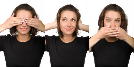 Three wise women who see, hear or speak no evilの写真素材