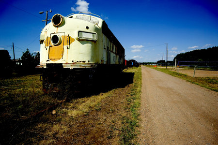 Retired engine parked on lonely rural road
