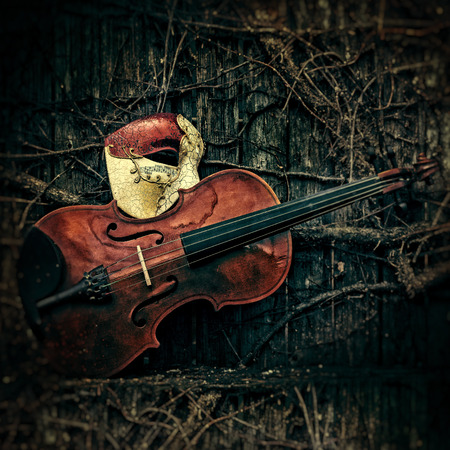 Vintage Venetian Musical Notes Mask with Violinの写真素材